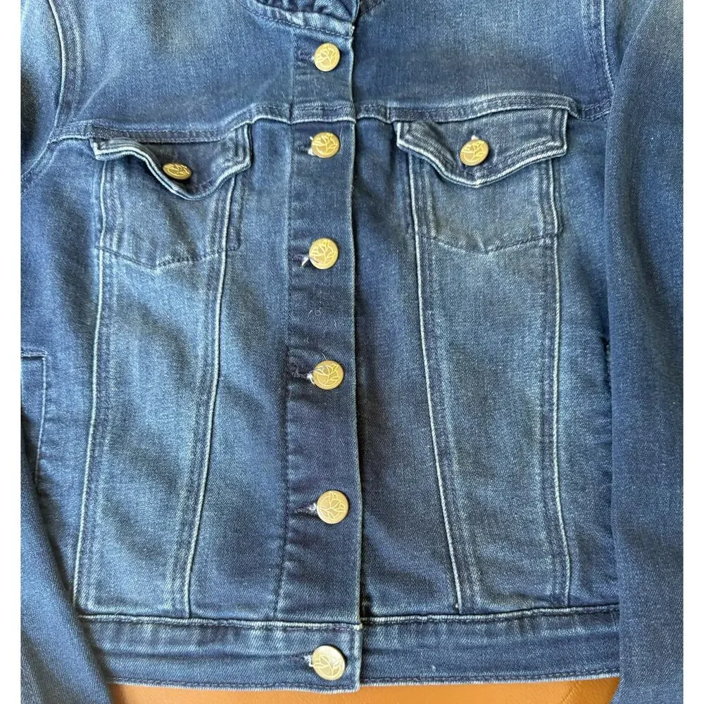 Draper James RSVP Ruffle Collar Stretch Denim Jacket Medium - Picture 4 of 11